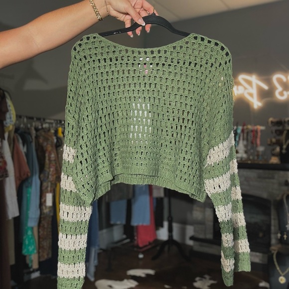 So Me Tops - Green Striped Knit Top